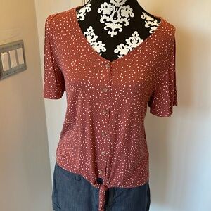 Knot front flutter sleeve blouse